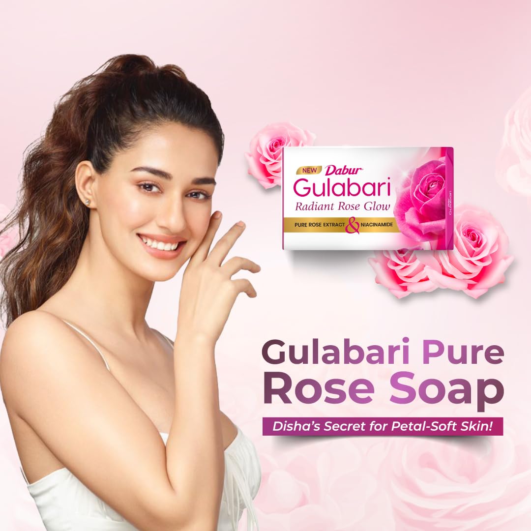 Dabur Gulabari Pure Rose Soap 150g (Pack of 8) | Moisturizing Bathing Soap for Radiant Rose Glowing Skin & Body | Pure Rose Extract, Glycerine & Niacinamide | Long Lasting Fragrance | For Men & Women