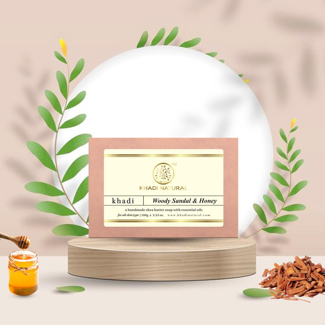 Khadi Natural Woody Sandal & Honey Soap| Even Outs Skin Tone| Makes Skin Glow | Suitable for All Skin | Pack of 3 | (100 * 3) (300 gm)