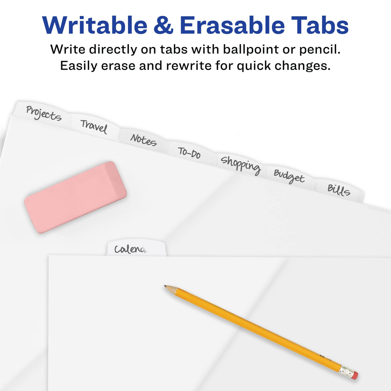 Avery Durable Plastic 8 Tab Write & Erase Dividers for 3 Ring Binders, Slash Pocket, Translucent White, Works with Sheet Protectors, 1 Set (16826) 1 pack