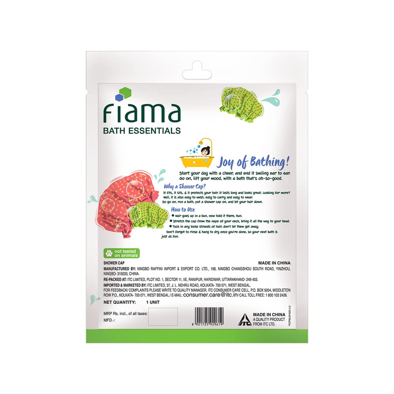 Fiama Bath Essentials Shower Cap, 1 Piece, Hair Cap for Bathing, Hair Protection