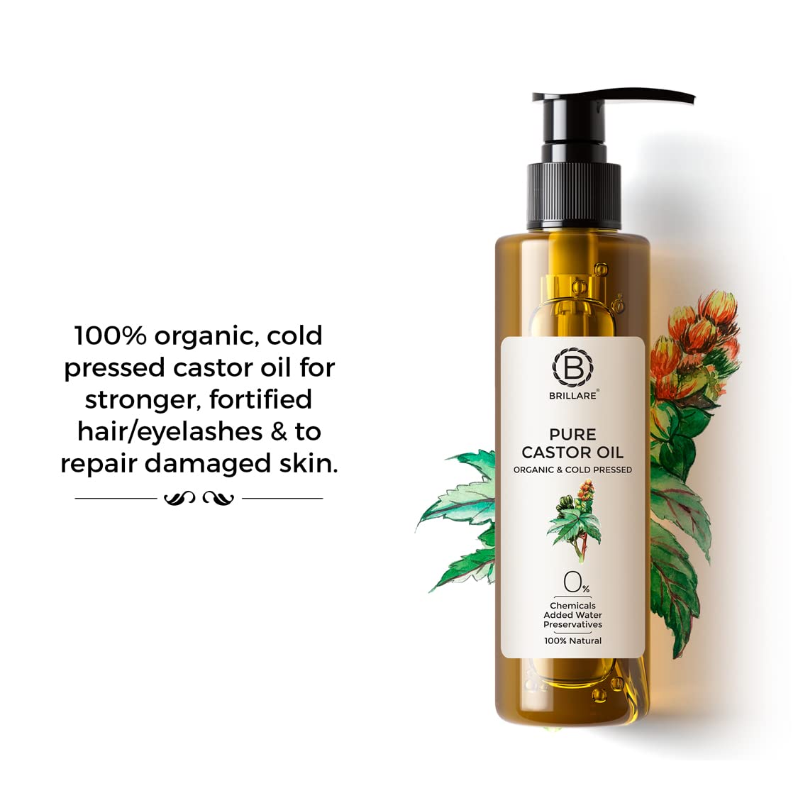 Brillare Pure Coconut Oil, 100 Percent Natural, Organic and Cold Pressed, Hair Oil 200 ML, Zero Chemicals & Brillare Pure Cold Pressed Castor Oil, 100 Percent Natural & Organic, 200 ML