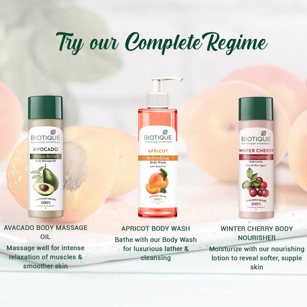 Biotique Bio Apricot Refreshing Body Wash | Keeps Skin Fresh and Clean | Brightens Skin and Reducing Dark Spots | 100% Botanical Extracts | Suitable for All Skin Types | 200ml (Pack of 3)