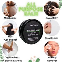 EcoBerry Everything Balm, All In One Multipurpose Balm, Moisturizing, Hair Conditioning, Anti-dandruff, Makeup Remover, Effective on Skin Rashes Insect Bites, Natural, Chemical Free, Paraben Free, Veg