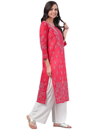 Ada Hand Embroidered Lucknowi Chikankari Straight Cotton Kurti Kurta for Women A220999 White 2XL