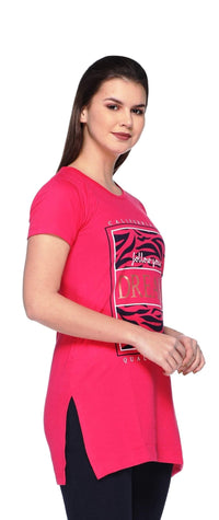 In Love Ladies Long Knee Length Chest Printed Side Slits Tshirts