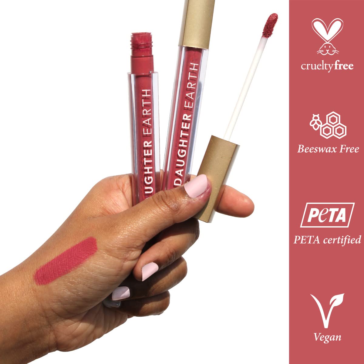 DAUGHTER EARTH Liquid Lipstick With Vitamin E & Hyaluronic Acid | Vegan Highly Pigmented Lip Color | Long Lasting Matte Smudge Proof Lip Stick For Moisturised Hydrating Lips - The Original Pink | 5ml