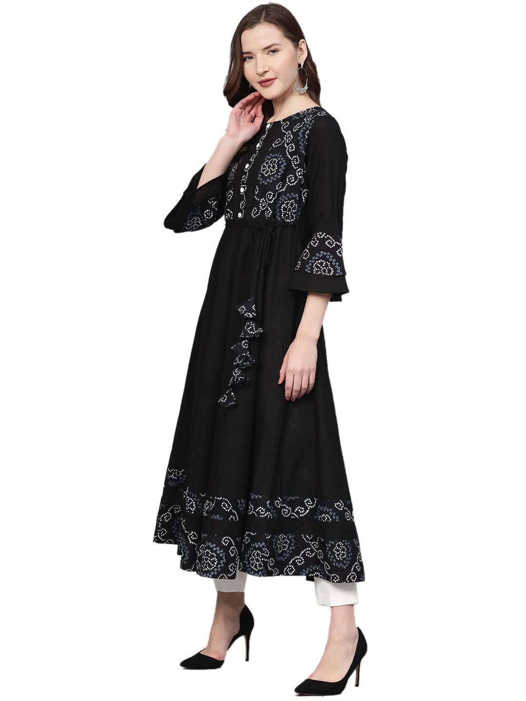 Yash Gallery Women's  Cotton Slub Bandhej Printed Anarkali Kurta for Women