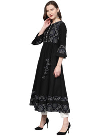 Yash Gallery Women's  Cotton Slub Bandhej Printed Anarkali Kurta for Women
