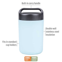 Goodful Vacuum Sealed Insulated Food Jar with Handle Lid, Stainless Steel Thermos, Lunch Container, 16 Oz, Sky Blue