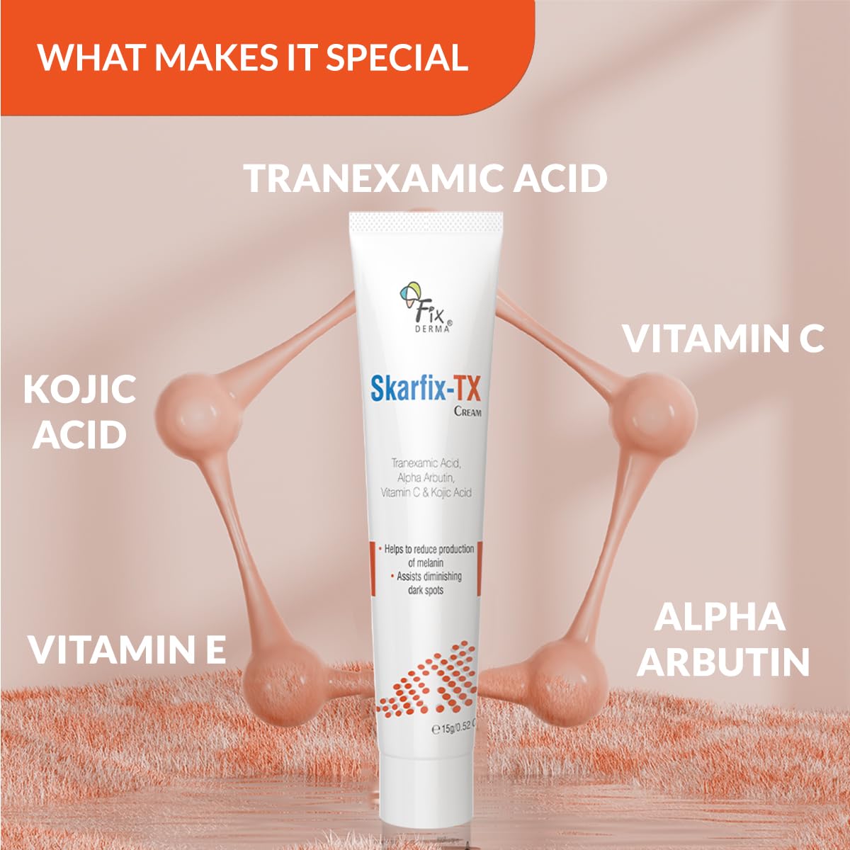 Fixderma Tranexamic Acid + 2% Kojic Acid + 1% Arbutin SKARFIX -TX Face Cream | Pigmentation Removal Cream | Kojic Acid Cream | Uneven Skin Tone - 15 gm (Pack of 1)