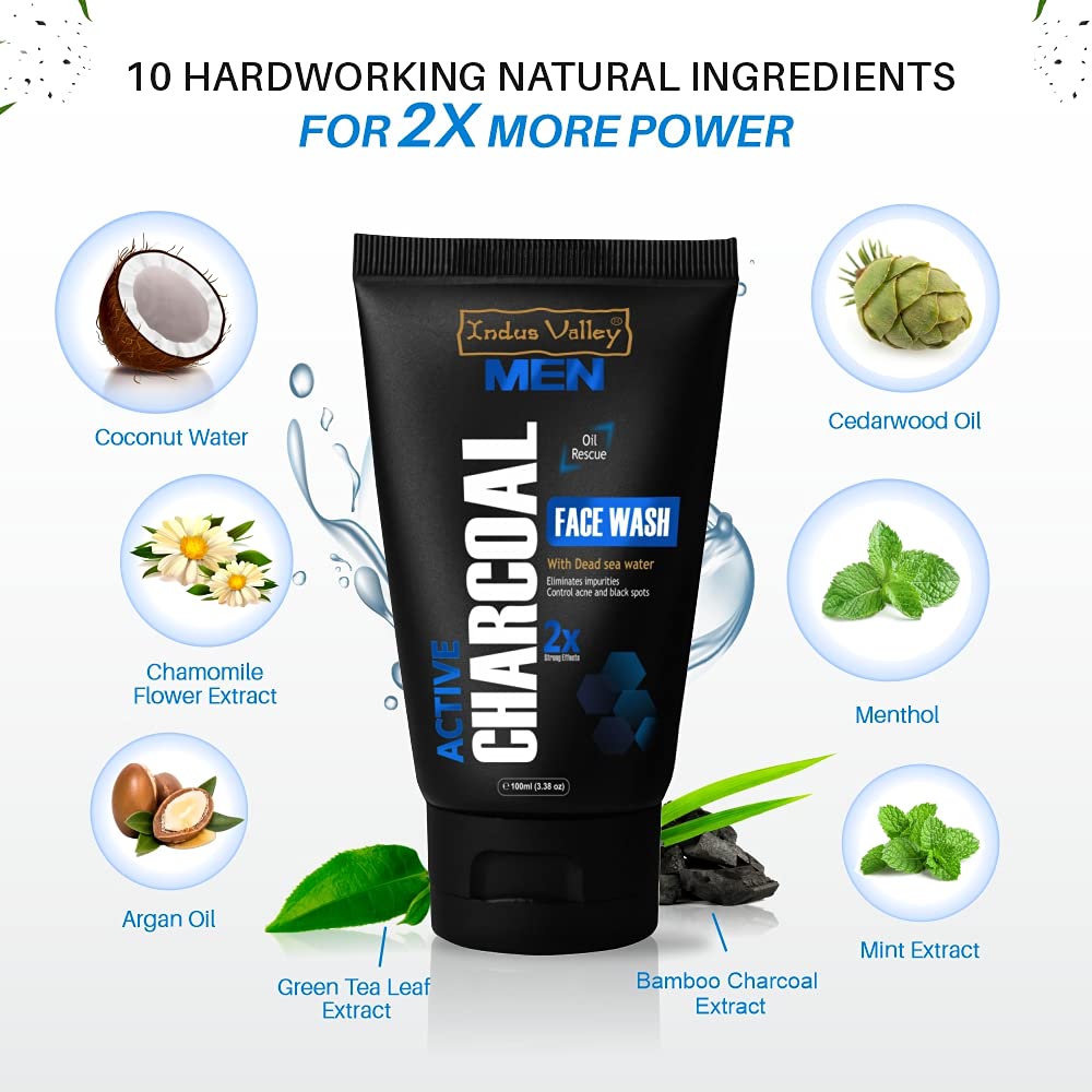 INDUS VALLEY Men 100% Natural Active Charcoal Oil Control Face Wash - (100ml)