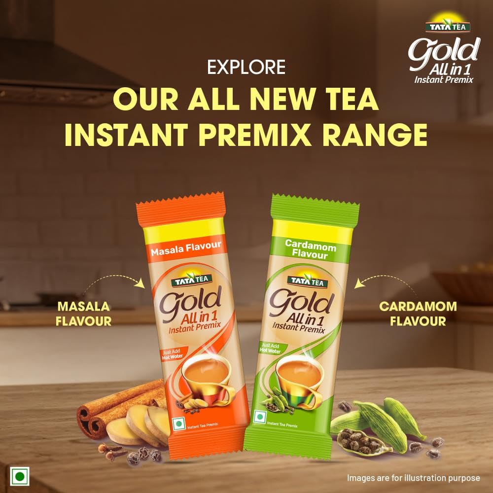 Tata Tea Gold All-in-1 Instant Premix Cardamom Tea, 14g Per Serve, Quick & Easy To Make Cardamom Tea, 10 Sachets