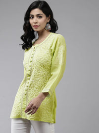 Ada Women's  Hand Embroidered Lucknowi Chikankari Cotton Straight Short Top Kurti A178625