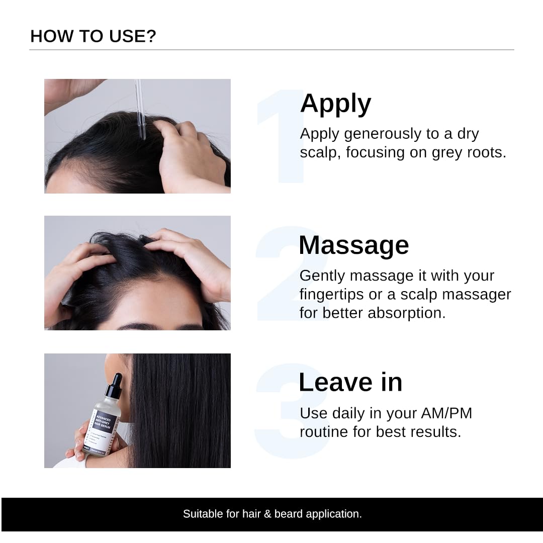 Bare Anatomy Advanced Anti-Grey Serum | Reduces Hair Greying | Silverfree Peptide + Biotin + Rosemary | Fast Absorbing, Odorless, Non-Sticky | Clinically proven formula For Men & Women | 50ml