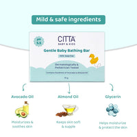 CITTA Gentle Baby Bathing Bar for Sensitive Skin | Newborn & Kids | Cleansing & Moisturizing | 100% Soap Free, Tear-Free | pH balanced | Enriched With Avocado Oil, Almond Oil & Glycerin | Prevents Post-Bath Dryness | 75 gm | Pack of 4