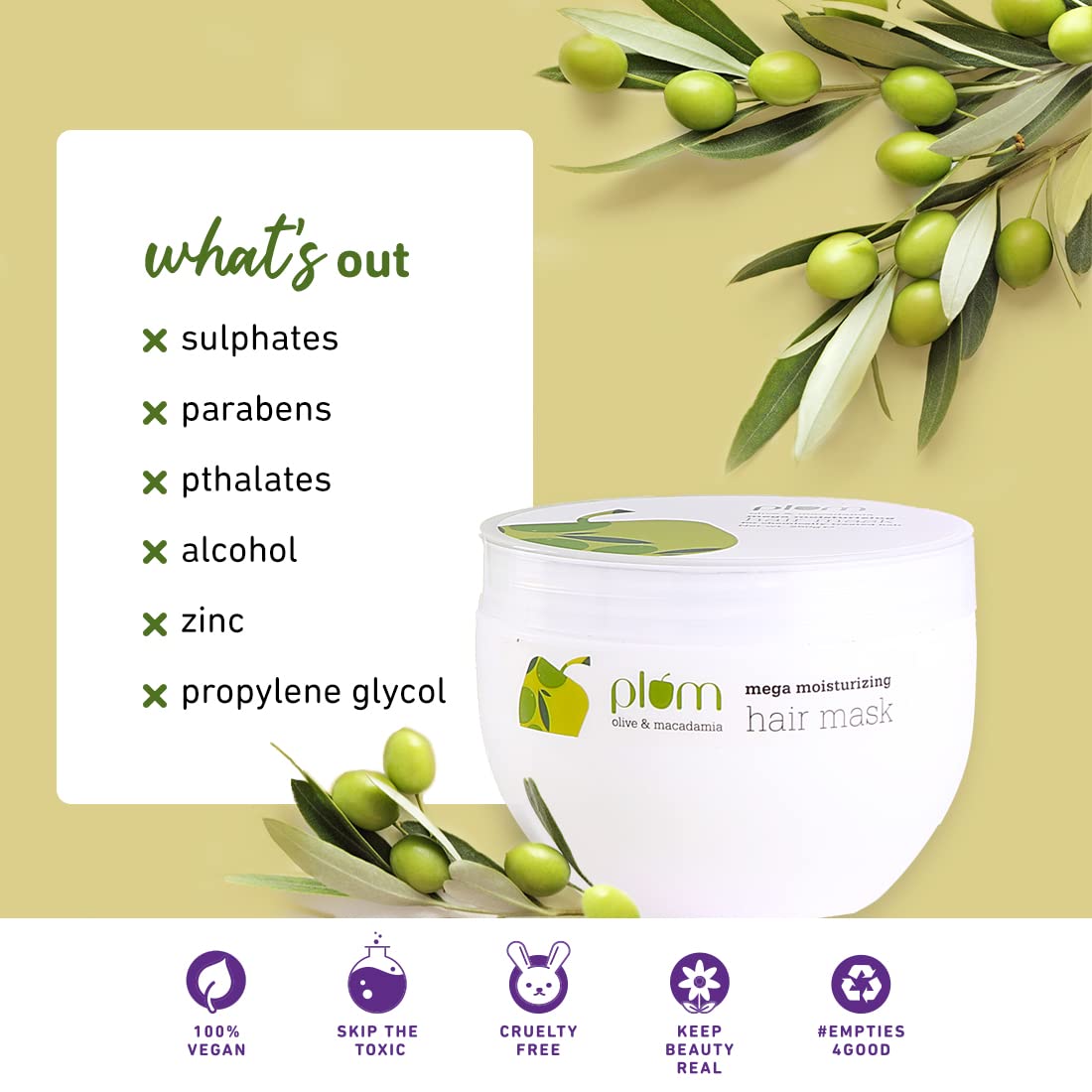 Plum Olive & Macadamia Mega Moisturizing Hair Mask, 250ml