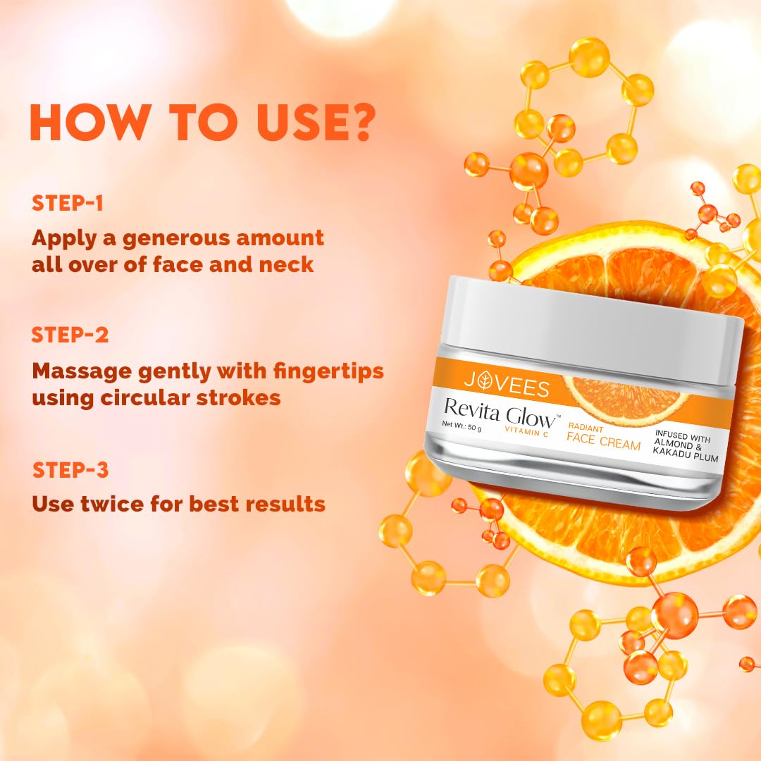 Jovees Herbal Revita Glow Vitamin C Cream Infused with Almond & Kakadu Plum | Reduces Dark Spots, Hyperpigmentation & Fine Line Apperances | For All Skin Type 50G