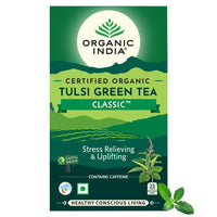 A TATA Product - Organic India Tulsi Green Tea Classic - 25 Tea Bags, Uplifts Mood, Rich in Antioxidants, Blend of Rama, Krishna & Vana Tulsi, Certified Organic