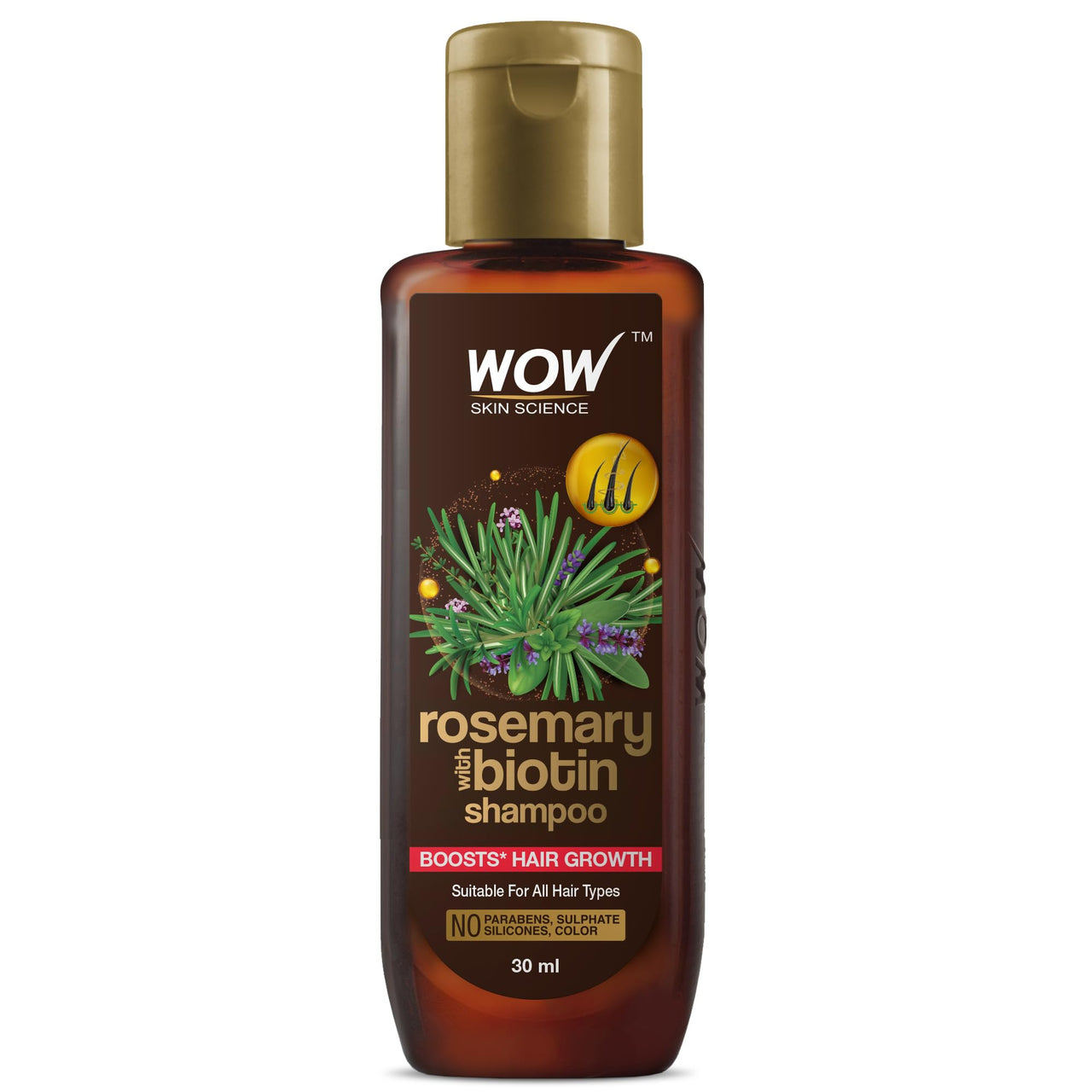 WOW Skin Science Rosemary & Biotin Hair Growth Shampoo | Fights Hair Fall | Grows New Hair | Prevents Breakage & Split Ends | Adds Shine to Dull Hair | 30ml