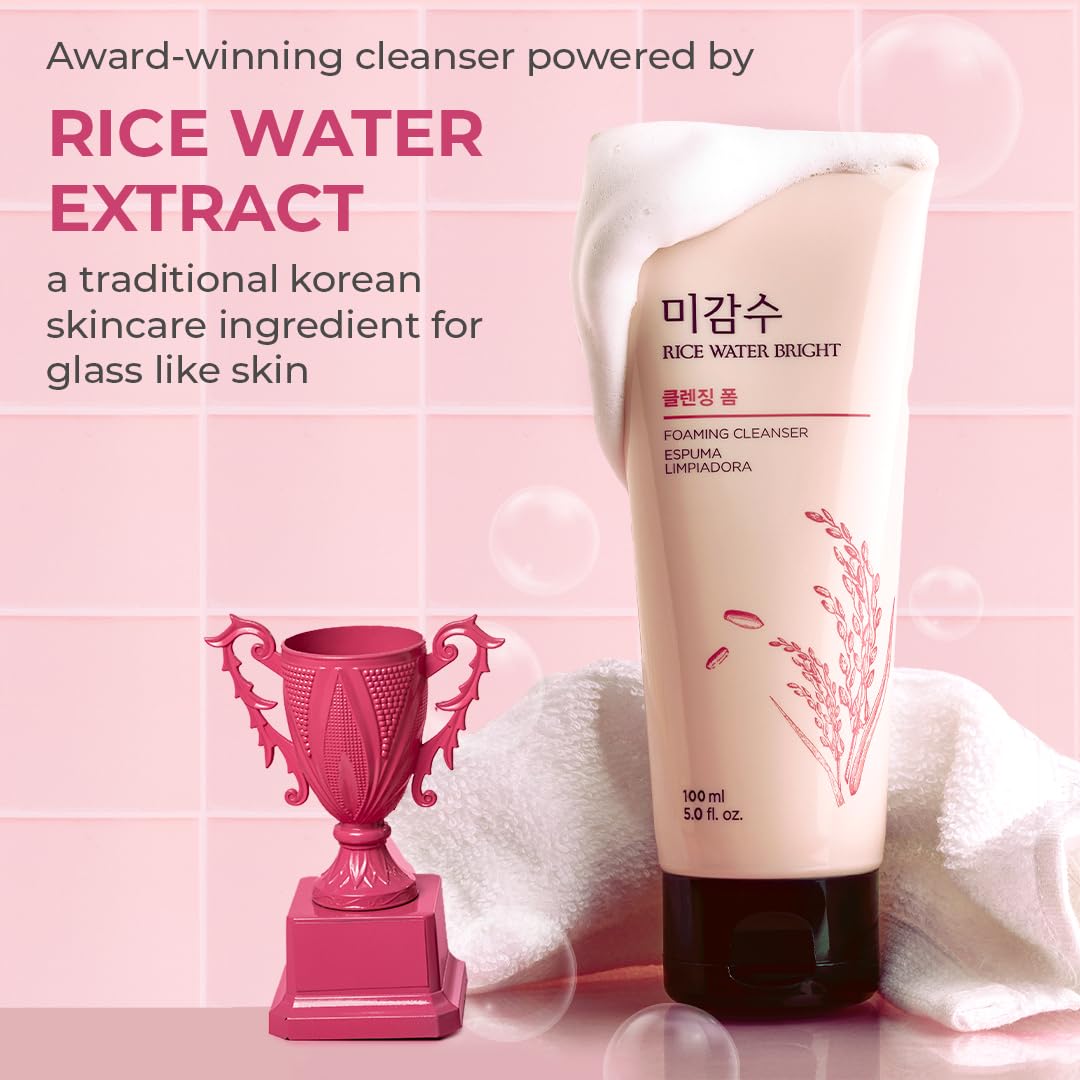 The Face Shop Rice Water Bright Foaming Face Wash 100ml | Face Wash for Glowing Skin | Cleanser for Uneven Skin Tone | Korean Skin Care, For Oily skin