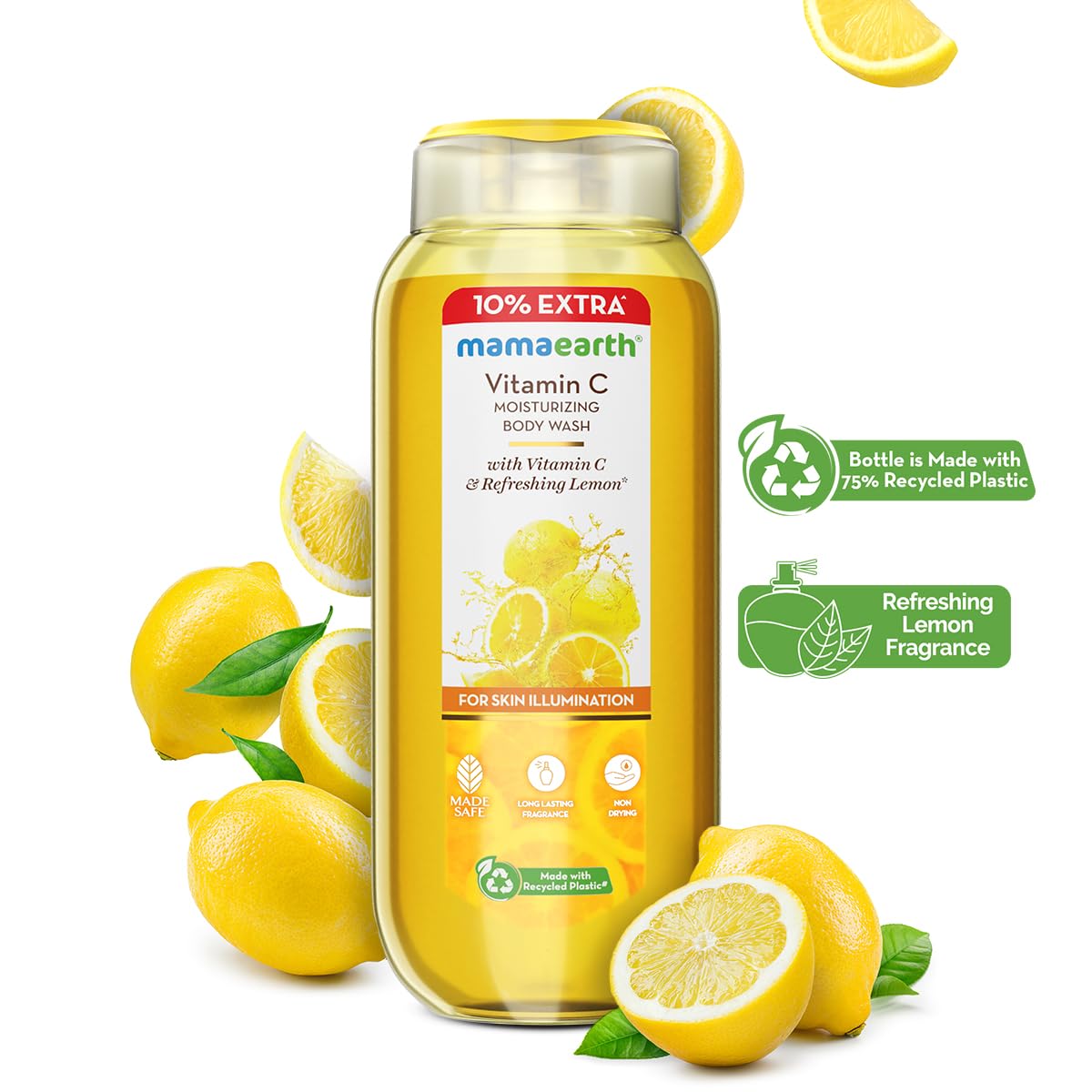 Mamaearth Vitamin C Moisturizing Body Wash with Vitamin C & Refreshing Lemon Scent for Skin Illumination- 275ml | Deeply Cleanses | Intensely Moisturizes | Long-Lasting Fragrance | Radiant Glow | All Skin Types (Pack of 2)