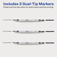AVERY Dual Tip Markers, Fine Tip Marker and Chisel Tip Marker, Quick-Drying Water-Based Markers, Black, Ideal Planner Markers and Journal Markers, 3-Pack (25001)