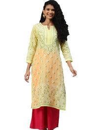 Ada Hand Embroidered Lucknowi Chikankari Straight Cotton Kurti Kurta for Women A220999 White 2XL