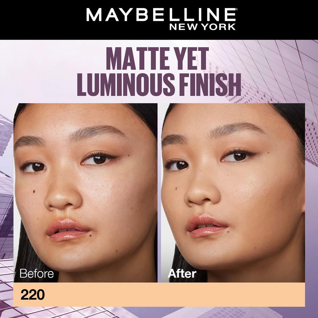 Maybelline New York Super Stay Lumi-Matte Liquid Foundation - 220, Up To 30H Long Wear, Water & Transfer Proof. SuperStay Lumi-Matte Liquid Foundation comes with Non-comedogenic & Vegan Formula | 35ml