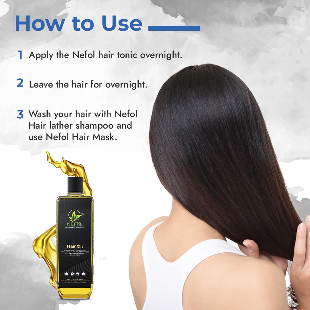 Nefol Hair Oil with Sesame, Amla, Flaxseed, Coconut, Mustard & Argan Oils - Prevents Dandruff, Strengthens Hair, Promotes Growth (For Women & Men) - 200ml