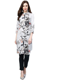 Jompers Women's  A-Line Crepe Georgette Kurta (Blue)