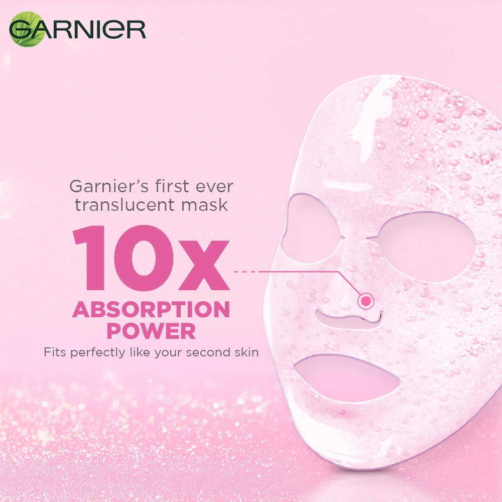 Garnier Sakura White Water Glow Serum Sheet Mask, Face Sheet Mask for Women, 28g