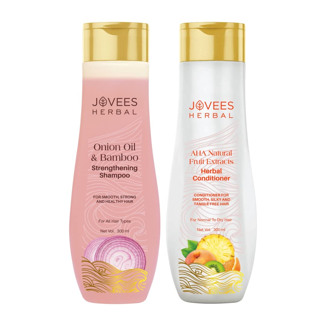 Jovees Red Onion Oil & Bamboo Strengthening Shampoo 300 ml, Jovees Herbal Hair Conditioner 300 ml