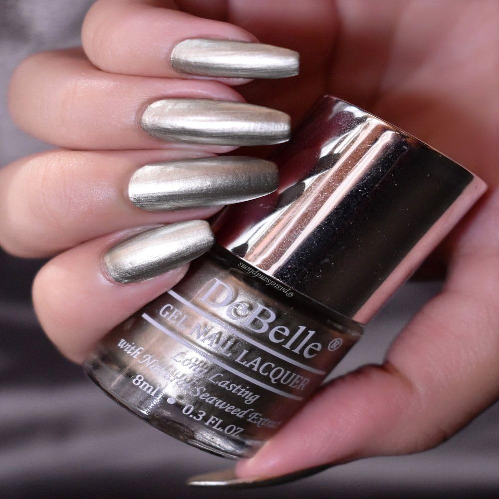 DeBelle Gel Nail Polish Rustique Gold (Metallic Rust Gold Nail Paint)|Non UV - Gel Finish |Chip Resistant | Seaweed Enriched Formula| Long Lasting|Cruelty and Toxic Free| 8ml