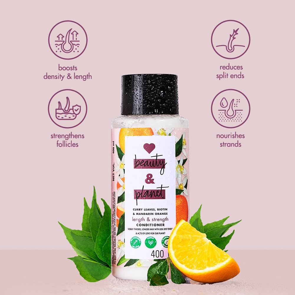 Love Beauty & Planet Curry Leaves, Biotin & Mandarin Natural Conditioner for Split-end Free Long Hair|No Sulfates,No Paraben|400ml