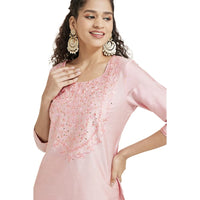 Kashish Women's  Viscose Embroidered Round Neck Straight Fit Kurta