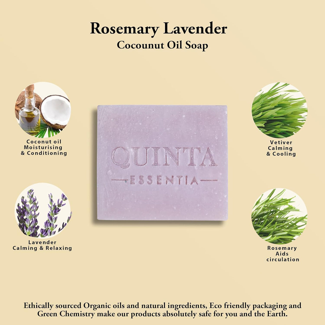 Quinta Essentia Organic, Cold Processed Bathing Soap with Rosemary and Lavender for Brightening, Nourishing Skin, Remove Dead Skin, Tanning - 100g (Pack of 2)