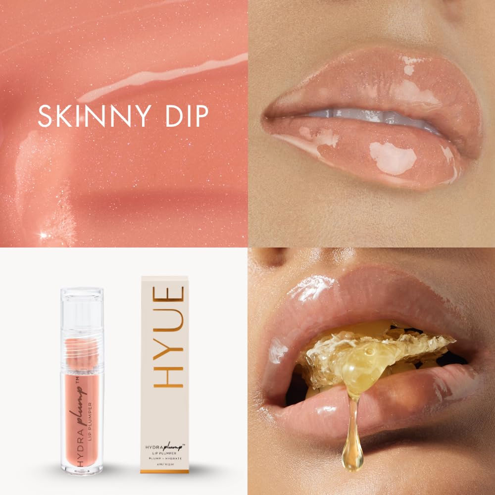 HYUE HydraPlump™ Lip Plumper | 4 ml | Long-term Plumping Effect & Hydration | Non-sticky Formula with Cooling Ice Cube sensation | Jojoba Oil, Vit E & Pomegranate Extract | Flat-tip Applicator (Skinny Dip, 4)