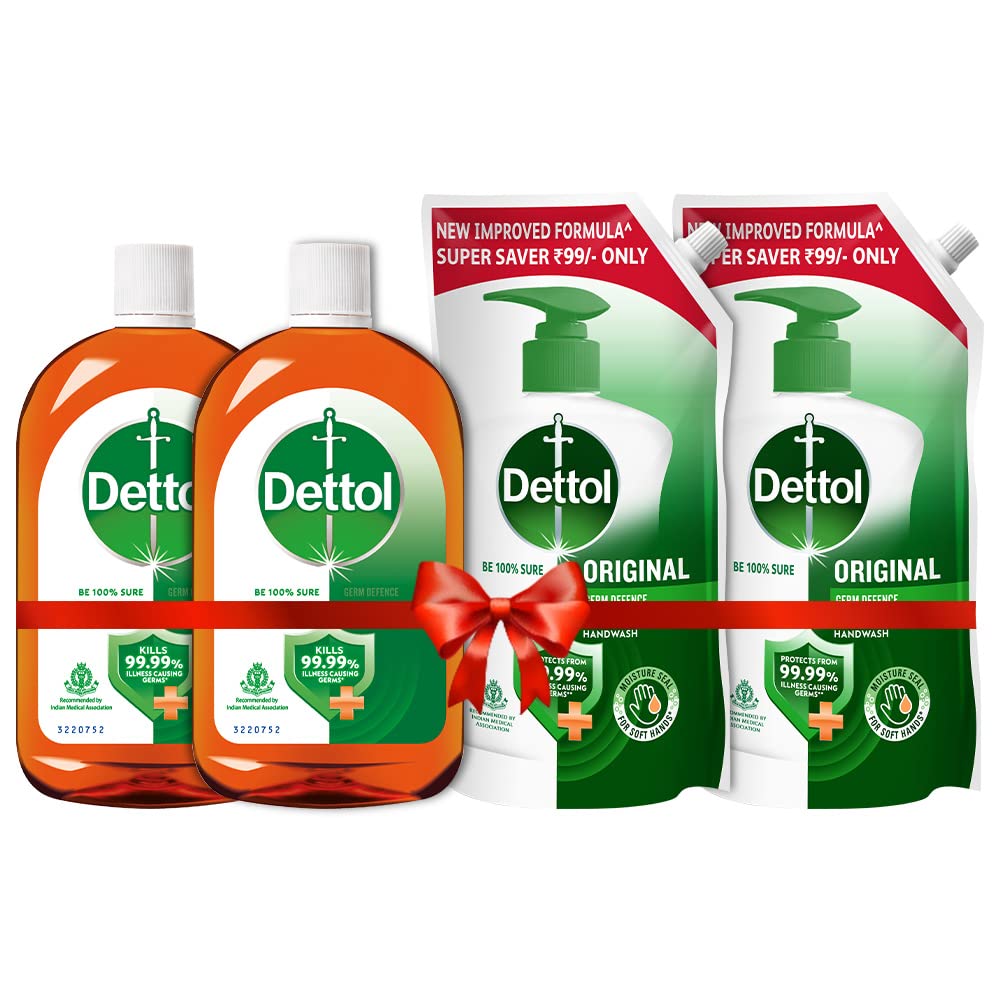 Dettol Antiseptic Disinfectant Liquid, 550ml (Pack of 2) & Dettol Original Germ Protection Handwash Liquid Soap Refill, 750ml (Pack of 2)