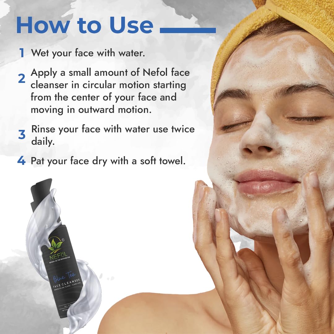 Nefol Cleanser with Blue Tea, Kakadu Plum & Yuja - Anti-Oxidant Rich Cleanser, Reduces Aging Signs - 100ml