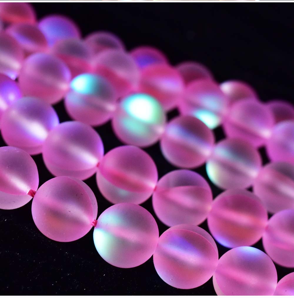 Asingeloo 48PCS 8mm Natural Pinkish Mystic Aura Quartz Gemstone Frosted Matte Titanium Round Loose Spacer Beads 15 inch Full Strand Crystal Healing Power Quartz Pink Mystic Aura