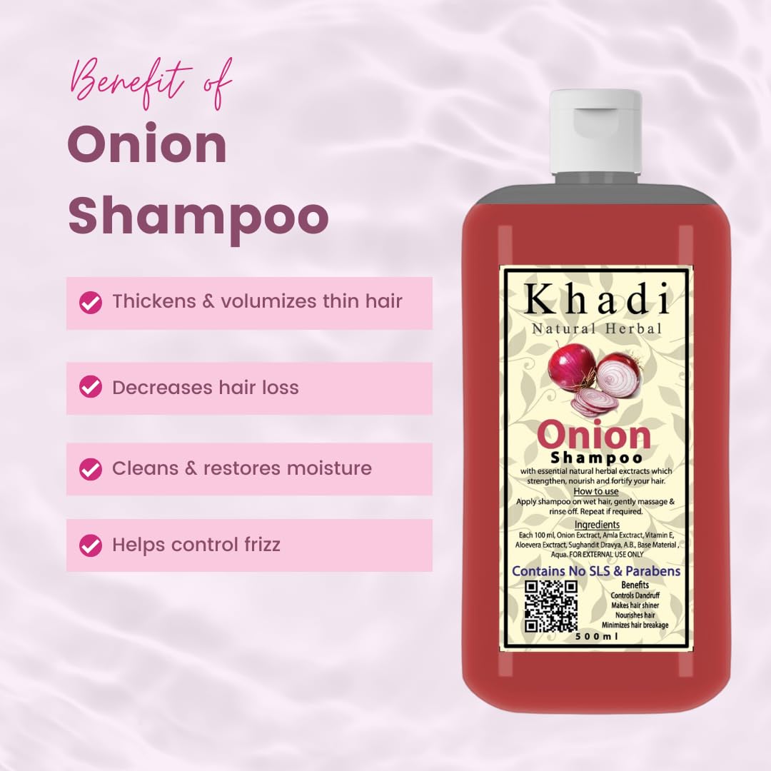 Khadi Natural Herbal Onion Shampoo For Hair Growth 1000ml | Anti Dandruff Hair Fall Control Shampoo With Amla, Aloevera & Vitamin E Natural Extract | Strengthen & Nourished Hair Paraben & Sulphate Free 1Litre Pack