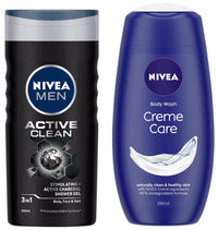 Nivea Men Shower Gel, Active Clean Body Wash, Men, 250ml And Shower Gel, Creme Care Body Wash, Women, 250ml