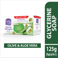 BOROPLUS Glycerine Bathing Bar With Olive & Aloe Vera (125G, Free)