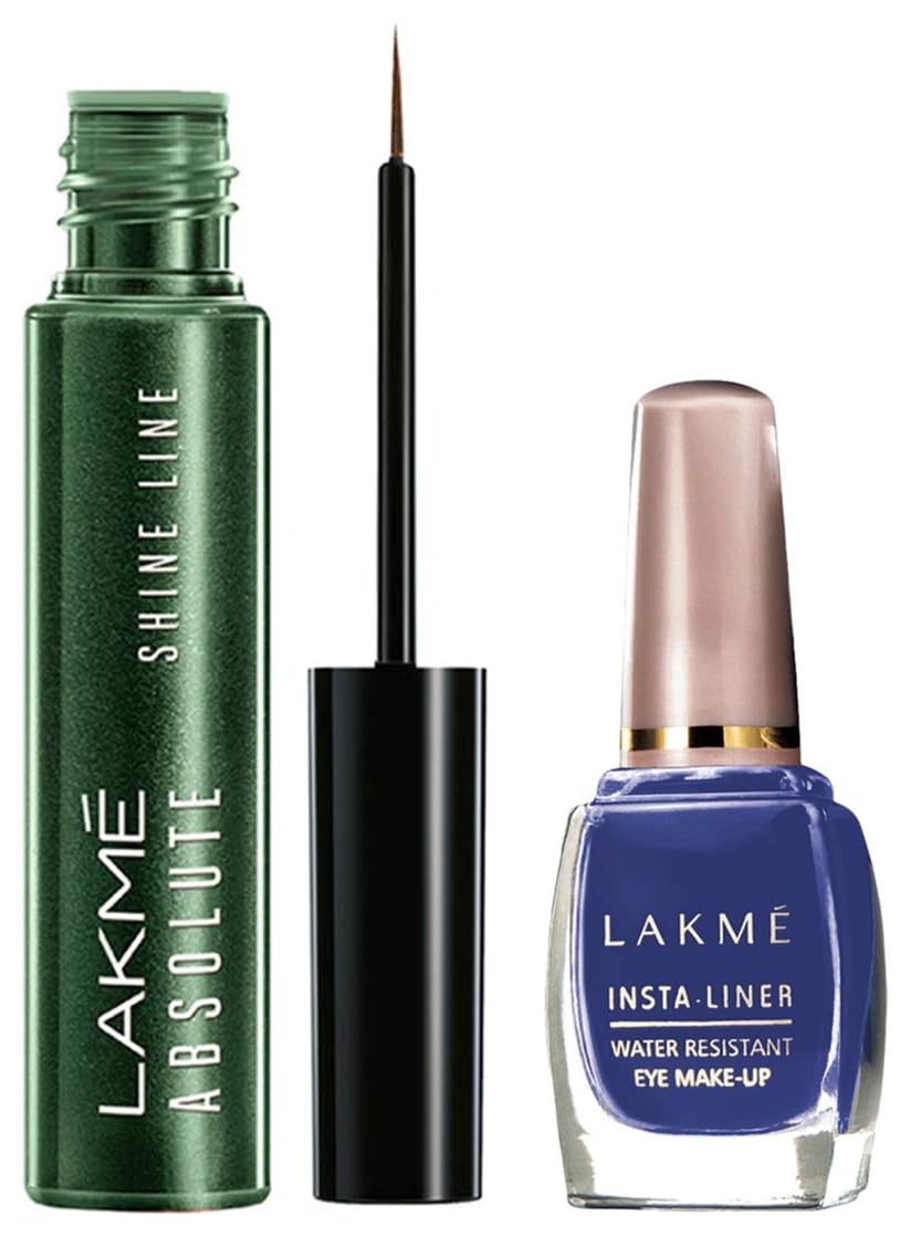 Lakmé © Insta Metallic Eye Liner, Blue, 9 Ml And Absolute Shine Line Liquid Eye Liner, Sparkling Olive, 4.5 Ml