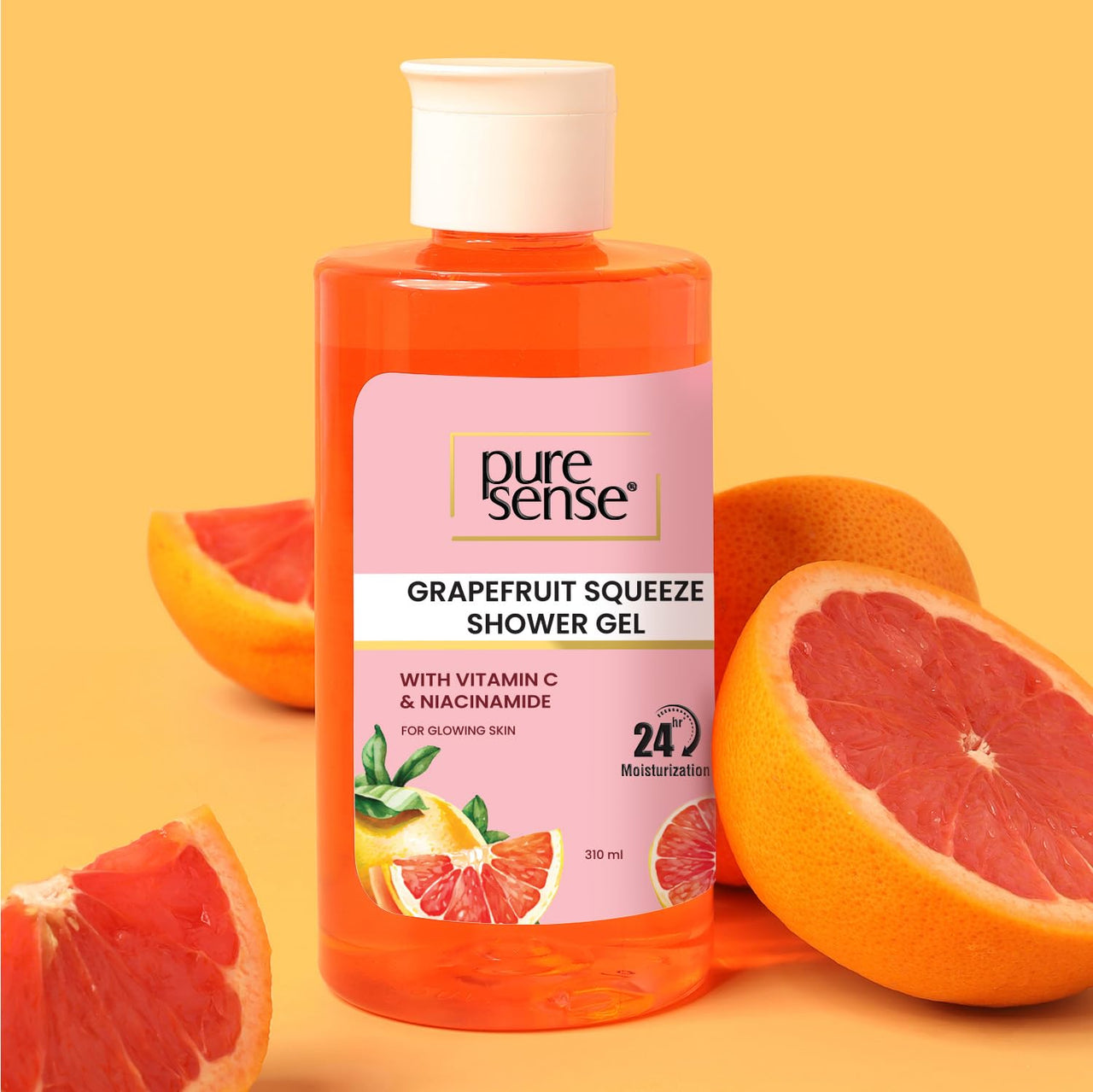 PureSense Vitamin C + Niacinamide Grapefruit Squeeze Body Wash Shower Gel | Deeply Cleans | Soft & Youthful Skin | Evens Skin Tone | No Paraben | All Skin Types | For Men & Women | 310ml