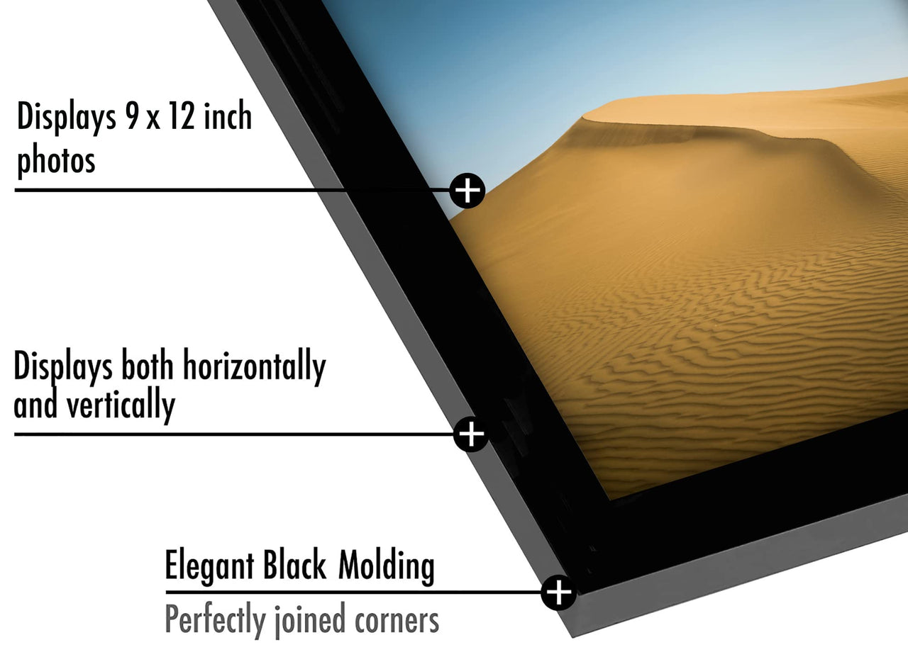 Americanflat 9x12 Picture Frame in Black - Engineered Wood Photo Frame with Shatter-Resistant Glass, Hanging Hardware, and Easel for Wall and Tabletop Display