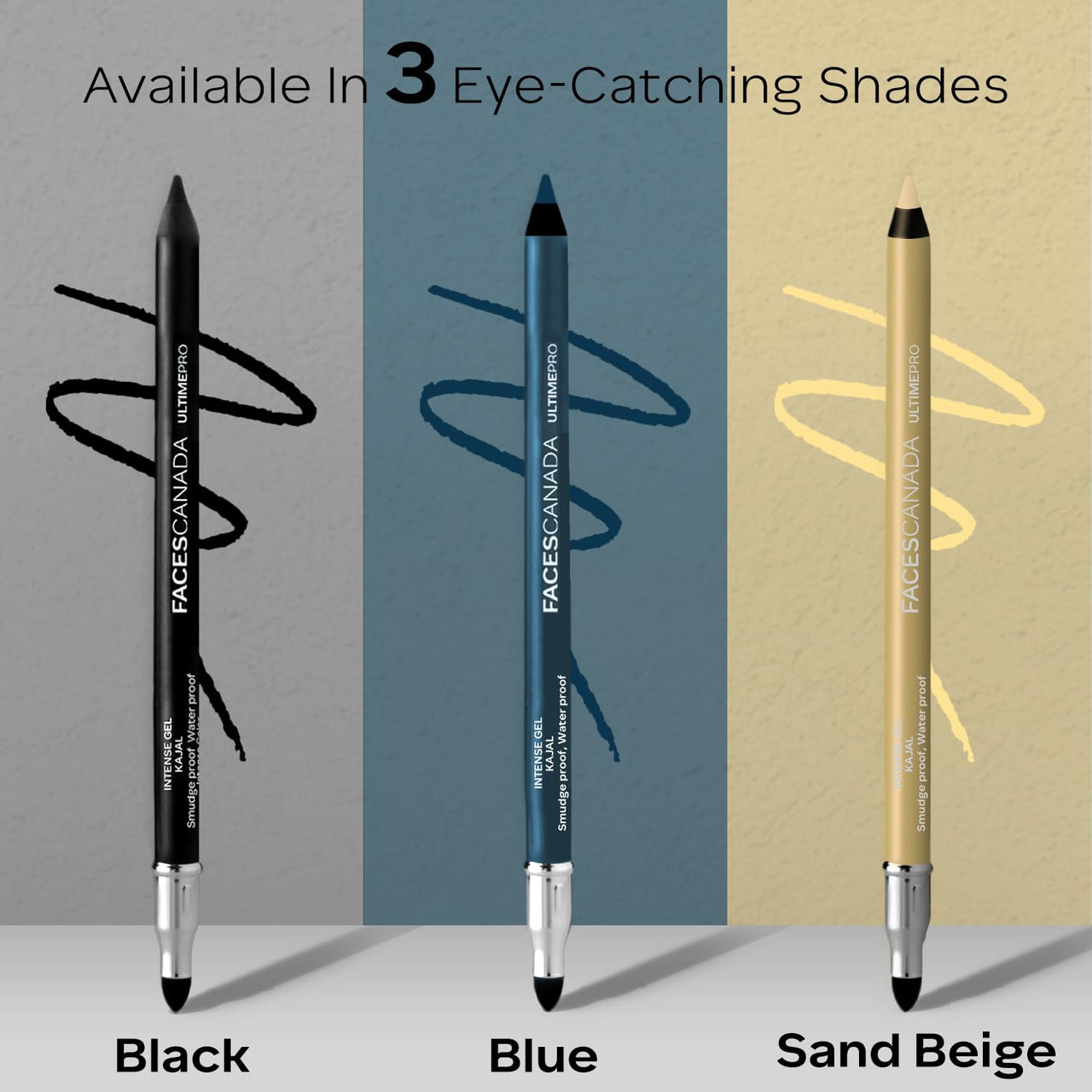 FACES CANADA Ultime Pro Intense Gel Kajal With Smudger & Sharpener - Sand Beige, 1.2 g | 24 Hr Long Stay | Waterproof & Smudgeproof | One Swipe Smooth Application | 3-in-1 Kajal, Eyeliner