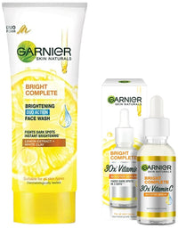 Garnier Light Complete VITAMIN C Booster Face Serum 30 ml & Garnier Skin Naturals Light Complete Duo Action Facewash, 100g