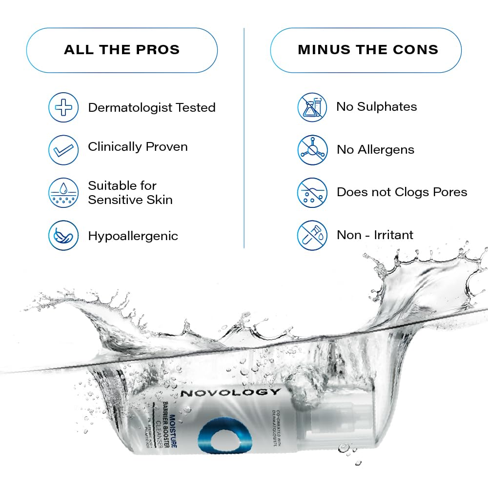 Novology Moisture Barrier Booster Cleanser with Stearic Acid & Palmitic Acid | Hydrating Face Wash For Dry Skin, Sensitive Skin | 180G