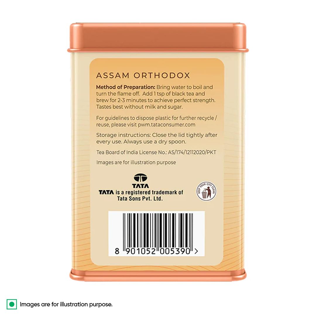 1868 by TATA Tea Assam Orthodox, Pure Assam Black Tea, Dry Rolled Whole Loose Leaves with Golden Tips, Aromatic, Malty, Mildly Sweet, From House of TATA (50 Cups/100g)